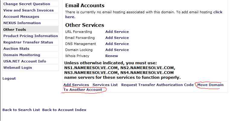 Select: Move Domain to Another Account