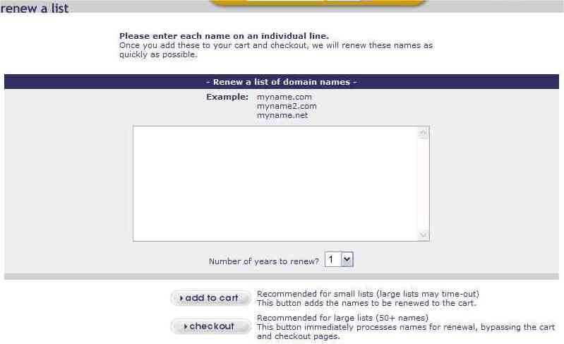 Extend a list of domains by entering them and checking out.