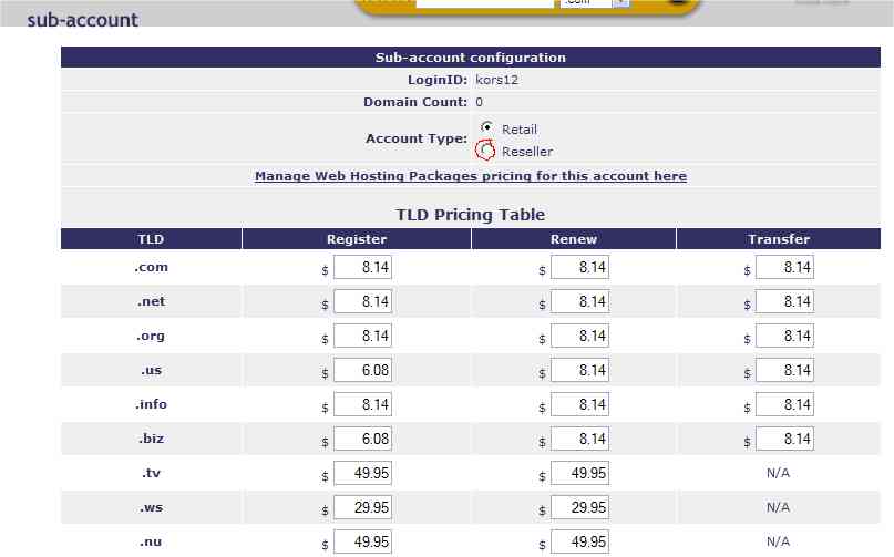 Fill out form -- Resellers Select Reseller Account