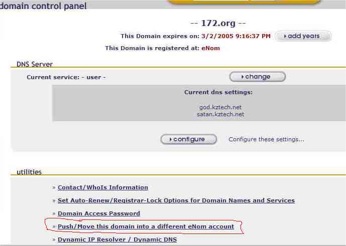 Click on 'Push/Move this domain into another enom account'