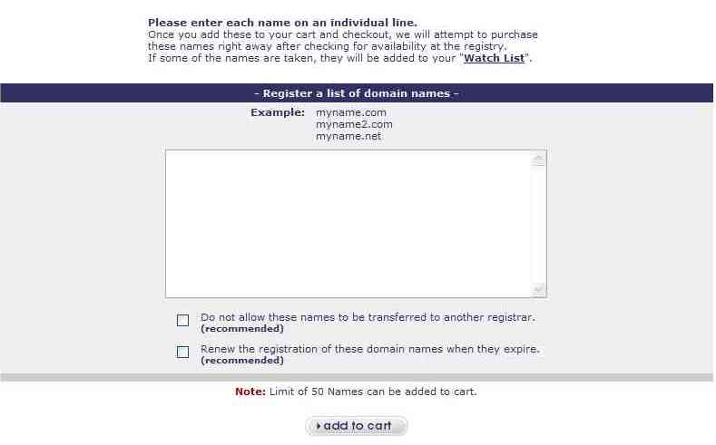Register a list of domains.