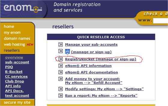 Select Registry Rocket (manage or sign up)